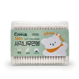 TK Large Capacity 200pcs Square Wooden Stick Hygienic Ear Cleaning Cotton Swabs Portable 10ea