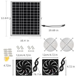 Wamikigl 15W18v Solar Powered Dual Fan Kit IPX6 Waterproof - 5" High Speed Cooling for Chicken Coop, Barn, RV, Dog House, Green Energy, Automatic Exhaust Fan with Cable (Easy to Install)