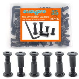 Black M6 x 3/4" Hex Drive Socket Cap Bolts Screws Kit,ALLOYPRO 35-Sets Binding Post Screws Socket Cover Connecting Bolt Fixing Post Screw for Furniture Chair Crib Table Cabinets,M6x20mm
