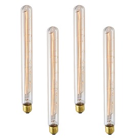 T30 Vintage Light Bulb T300 Edison Retro Filament Bulb (4 Pack) 60W E26 Long Tubular Light for Pendant Light, Ceiling Fan, Desk Light, Decorative Light Bulb, Warm White 2700K, AC110V, Amber Glass