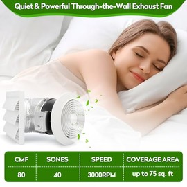 512M Bathroom Exhaust Fan, 6 Inch Wall Mounted Kitchen Exhaust Fan with White Grille, 80 CFM 4.0 Sones, 15-Inch Retractable Duct, Garage Fan, Bathroom Fan, Attic Fan