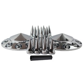 JIUXI ABS Chrome Plastic Front Axle Cover Kits with 33mm Thread-on Nut Covers for Semi Trucks in Pairs (Spiked)