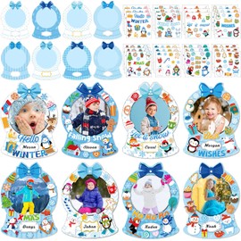 Blosssound 48 Pcs Winter Picture Craft Kits with Stickers Christmas Snow Globe Photo Frame Snowman DIY Picture Frame for Winter Party Favors Xmas Gift Decorations School Classroom Home DIY Activities