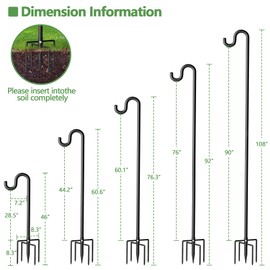 Surprizo 108" Shepherds Hooks for Outdoor, Extra Thick Bird Feeder Pole with 5 Prong Base, Adjustable Shepards Hook for Garden, Weddings, Hanging Plant