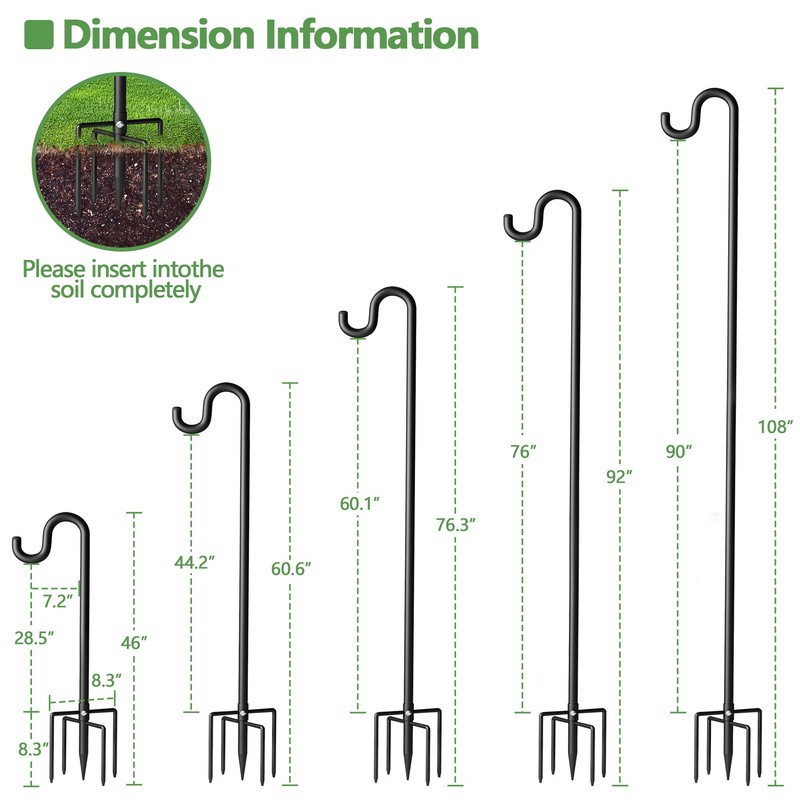 108" Shepherds Hooks for Outdoor, Extra Thick Bird Feeder Pole