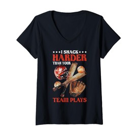 Womens I Snack Harder Than Your Team Plays Baseball V-Neck T-Shirt