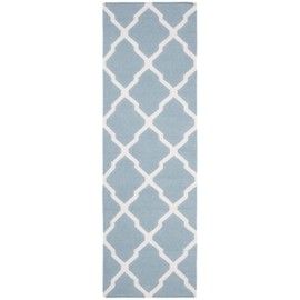 Safavieh Dhurries Collection DHU634C Handmade Flatweave Premium Wool Runner, 2'6" x 8' , Light Blue / Ivory