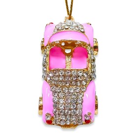 Car Ornaments, Cars Ornament for Christmas Tree, Pink Metallic Handmade with Rhinestone, Beautiful Classic Cute Christmas Ornaments for Kids Girls, Unique Ornament