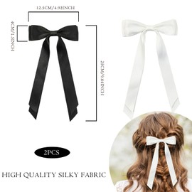 Silky Satin Hair Bows 2 Pieces Hair Clip Red Hair Band Ponytail Holder Accessories Hair Clips Metal Clips Hair Bow for Women Girls Toddlers Teens (Black/White)