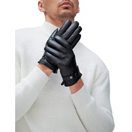 YISEVEN Winter Men's Warm Genuine Sheepskin Leather Gloves with Button Fleece Fur Lined Classical Urban Style For Dress Driving Motorcycle Work Gifts, Black 11.0"/3XL