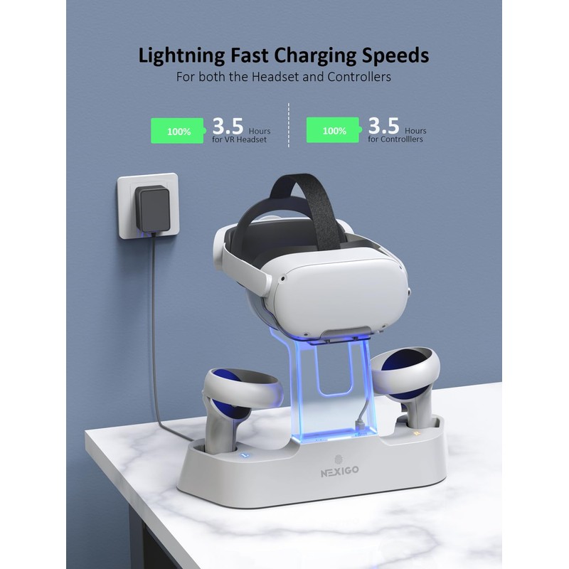NexiGo Enhanced Charging Dock with LED Light [On/Off] for Oculus