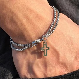 Gifts for Boyfriend Bracelet Mens Silver Bracelet Cross Pendant Protection Bracelets for Men Birthday Jewelry Gifts for Him My Man