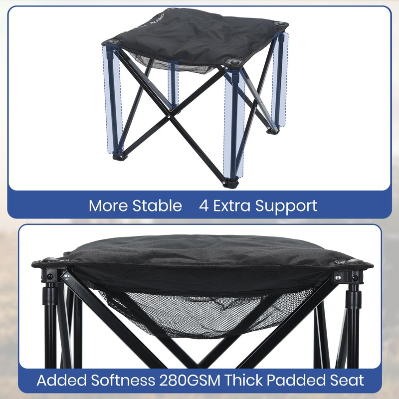 XplrKamp Padded Camping Stool, 18" 500lb Oversized Foot Rest, Black,