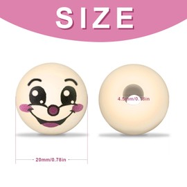 Pack of 100 Wooden Beads with Face, 20 mm Wooden Balls with Hole, 10 Styles Wooden Beads for Threading, Wooden Heads for Worry Worm, Wooden Beads Natural Round for DIY Crafts Decorations, Lucky Worms