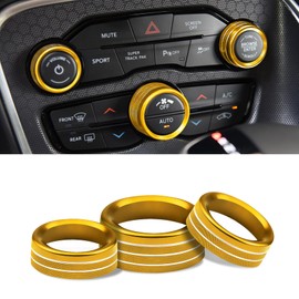 Kutyun 3Pcs Air Conditioner Switch Button Knob Cover, Climate Control Knob Covers, Aluminum Alloy A/C Decal Trim Rings, Car Interior Accessories Compatible with Challenger Durango 2015-2022 (Gold)