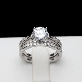 Victoria 2 Ct Wedding Ring Set for Women by Ginger Lyne | Sterling Silver Solitaire Engagement Ring Matching Anniversary Band for Her | Hearts and Arrows Cubic Zirconia Bridal Jewelry