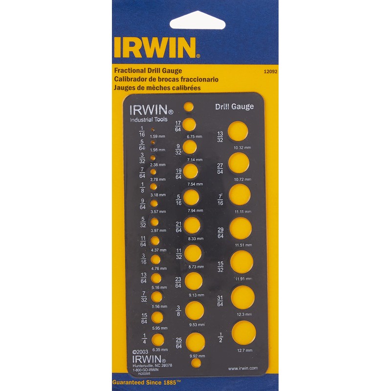 IRWIN Drill Bit Gauge, 1/16-to-1/2-Inch, 29-Hole (12092)