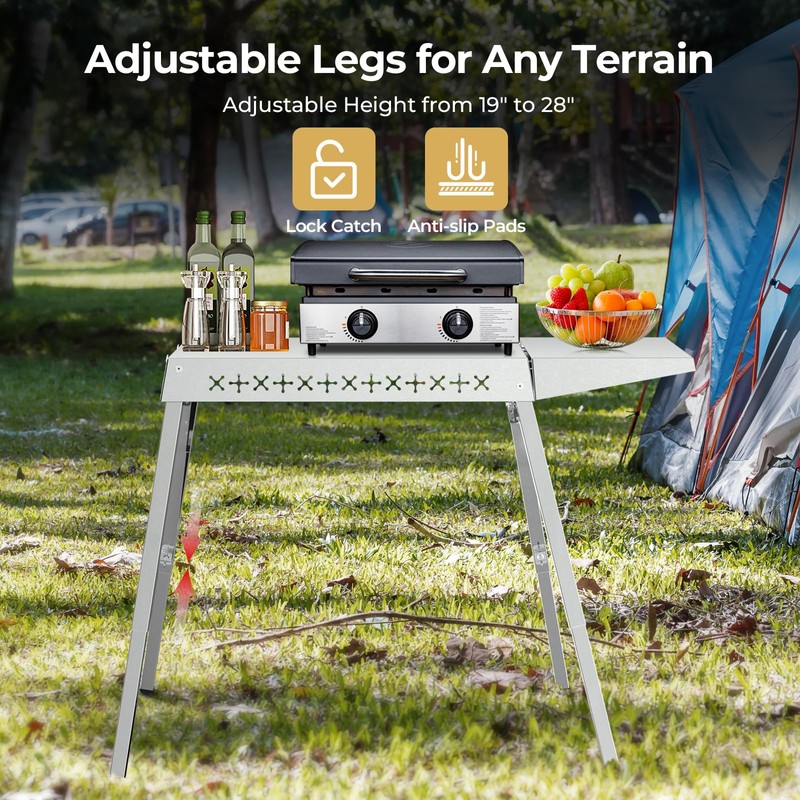 R.W.FLAME Portable Grill Prep Table with Adjustable and Folding Legs,