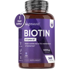 Biotin Hair Growth Supplement 12000mcg - 365 Vegan Biotin Tablets (1 Year Supply) - Hair Skin & Nails Vitamins for Women & Men - High Absorption D-Biotin - Hair Growth Vitamins (Not Biotin Gummies)