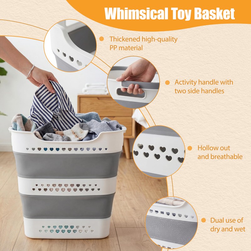 2 Pcs 42L Collapsible Laundry Baskets- Foldable Laundry Basket with