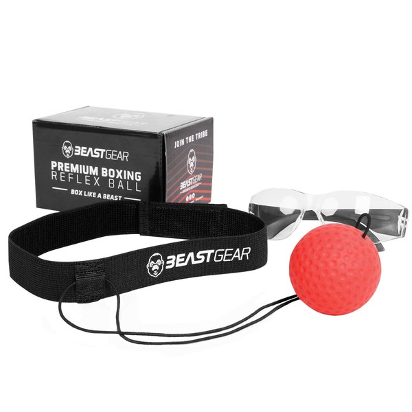 Beast Gear Boxing Reflex Ball - Reaction Ball Headband with Safety Glasses for Kids & Adults - Martial Arts Training Equipment for Muay Thai, MMA & Punching
