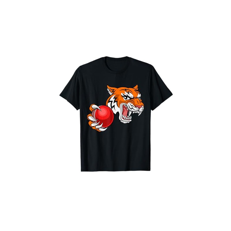 Tiger Cricket Player Animal Cartoon Character T-Shirt