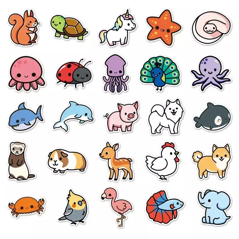 Unbranded 50 Random Cute Fun Cartoon Art Realistic Waterproof Animal