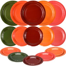 100 Pcs Fall Paper Plates Thanksgiving Autumn Red Orange Green Plates Including 9 Inch Dinner Party Plates 7 Inch Disposable Dessert Plates for Birthday Harvest Party Supplies