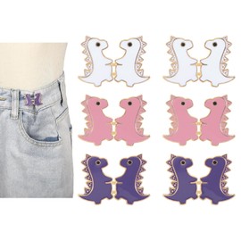 Whaline 6 Sets Instant Pant Waist Tightener Cute Dinosaur Waist Buckle Pin Adjustable Jean Button No Sewing Waist Cincher Clip for Women Men Clothing