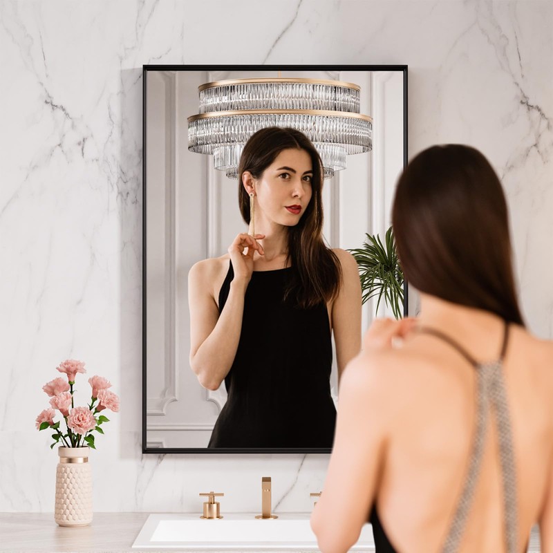 LOAAO Black Bathroom Mirror 24"X32" for Wall, Rectangle Bathroom Vanity