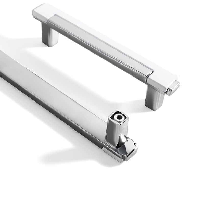Kcmwsy 2 Pack White and Silver Cabinet Pulls Kitchen Cabinets