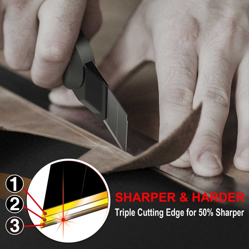 HAUTMEC 40PCS 18mm Triple Cutting-edge Snap Off Blades, Retractable Black