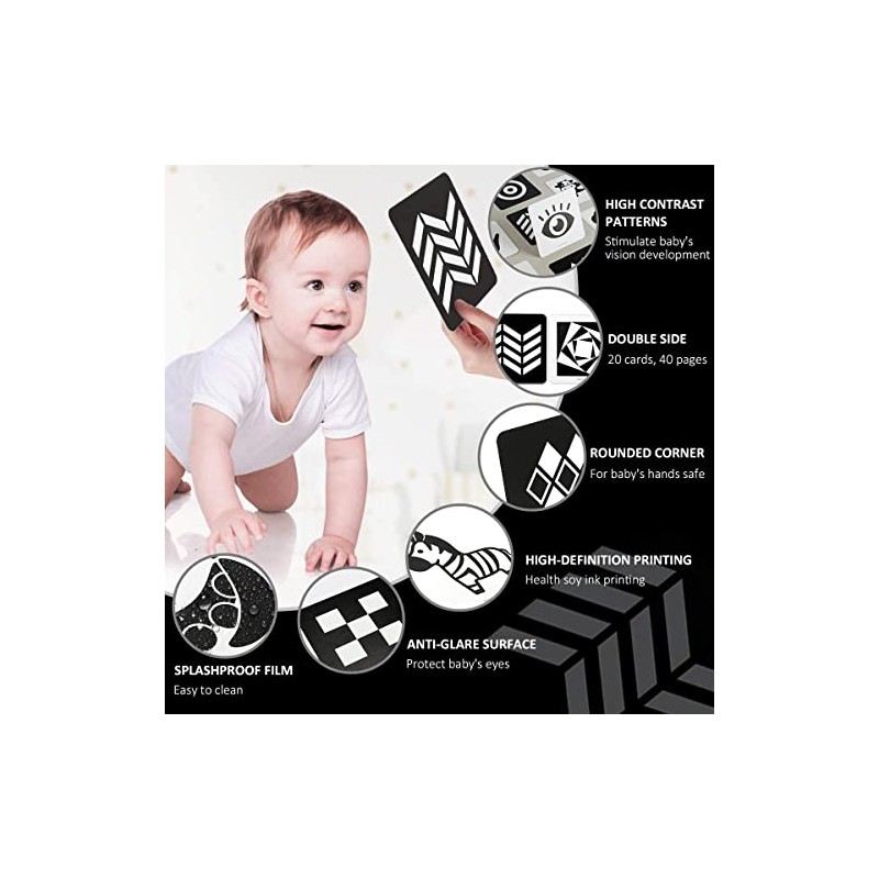 beiens High Contrast Baby Flashcards, Black White Color Newborn Brain