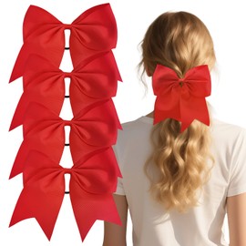 CLINTT Hair Bows for Women Girls, 4Pcs Bows Hair Clip, Cheer Ponytail Holder Accessories moños para el cabello for Cheerleading Red
