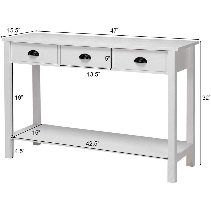 WATERJOY 47’’ Console Sofa Table with 3 Storage Drawers and
