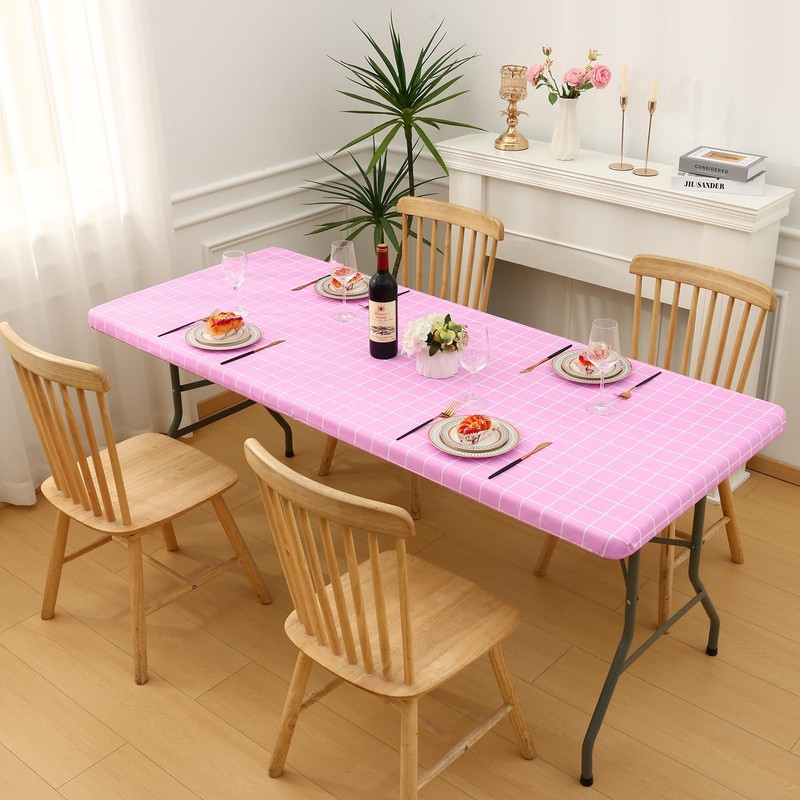 Spotjoy Rectangle Table Cloth, Elastic Fitted Flannel Backed Plastic Table