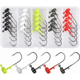 Ned Rig Jig Heads Kit, 25pcs Finesse Mushroo Shroom Jig Hooks for Soft Lures Bass Crappie Jig Heads Fishing Hooks for Freshwater Saltwater, 5 Color 5 Size