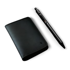 Everyman Limited Edition Gift Set – Black Full-Grain Leather Men’s Slim Wallet with Black Stitching & EDC Grafton Pen