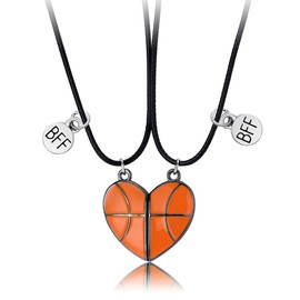 Magnetic Basketball Necklaces for 2 Teen Girls Matching Friendship Necklace for Basketball Girls Lover Players Gifts for Birthday Christmas Sports Themed Heart Puzzle BFF Necklaces Gifts Ideas