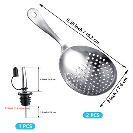 2 PCS Julep Strainer Cocktail Strainer for Drinks Stainless Steel Bar Strainer Spoon Drink Strainer for Home Kitchen Juice Strainer with 1 Pour Spout
