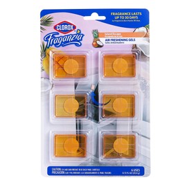 Clorox Fraganzia Adhesive Air Freshening Gels in Island Escape, 6pk | No-Plug, Battery-Free Air Freshener for Garbage Cans & More, 6 Air Freshener Units