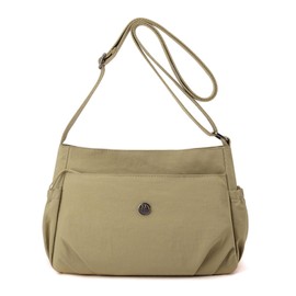 Lightweight Women’s Crossbody Bag – Khaki Nylon Shoulder Purse with Multi-Pockets for College, Travel, Shopping, Daily Use