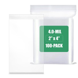 100-Count, (2" x 4") - 4 Mil Thickness Zipper Reclosable Plastic Bags, Ultra Heavy Duty, Lock Seal for Prints, Photos, Documents, Clothing, T-Shirt