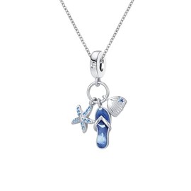 ZakiaHo Women Girls Beach Theme Flip Flop Slippers Starfish Sea Shell Pendant Necklace Birthday Christmas Jewellery Gifts