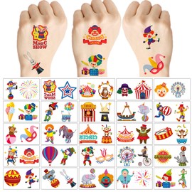 100Sheet Circus Temporary Tattoos, Birthday Party Supplies, Decorations Tattoos Stickers, Cute Party Favors Kids Girls Boys Activity Gifts Classroom School Prizes Themed,Arts and Crafts (circus)
