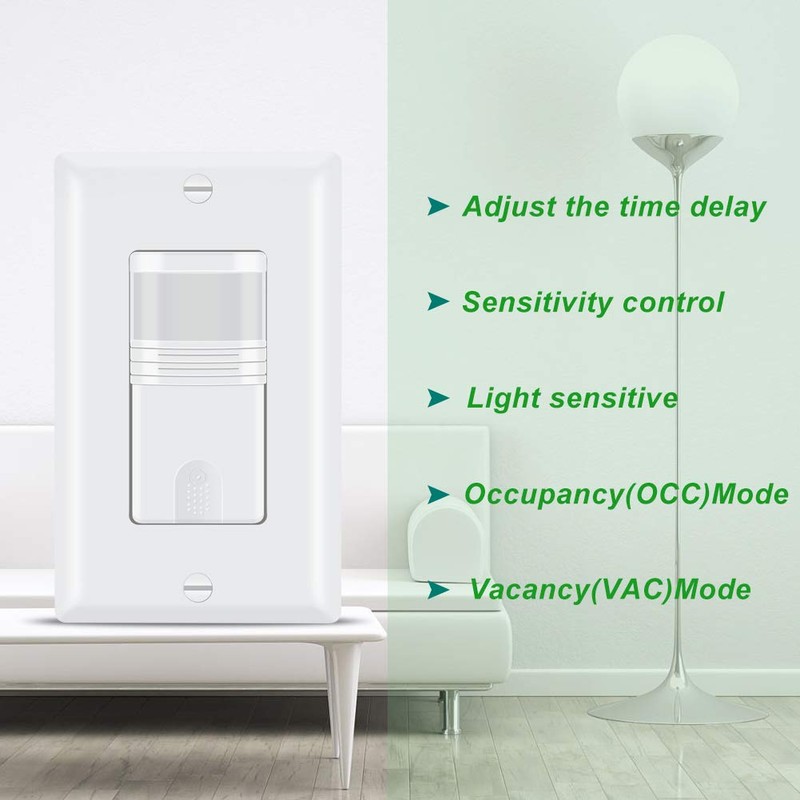 ECOELER Motion Sensor Light Switch, Single Pole in-Wall PIR Infrared