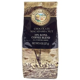 Royal Kona 10% Kona Coffee Blend, Chocolate Macadamia Flavor - Ground, 8 Ounce Bag