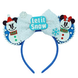 Viwind Christmas Mouse Ear Headbands, Marry Christmas Let It Snow Bow Headbands for Women and Girls, Cute Snowman with Pearl Hairbands for Adult, Christmas Costume Hair Accessories