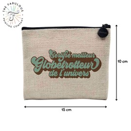 Leinen-Clutch - Zertifikat Beste Verbindung Familie Mama Fete Celebration Idee - Schminktasche Canvas Leinenoptik - Kulturbeutel - Münzbörse, Globetrottor, 15x10cm, Etui für, Globetrotrotor, 15 x 10