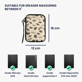 kwmobile Case for eReaders – Neoprene Case Cover Books and Pages Beige Brown Gold – 17 x 12 x 2 cm Inner Dimensions